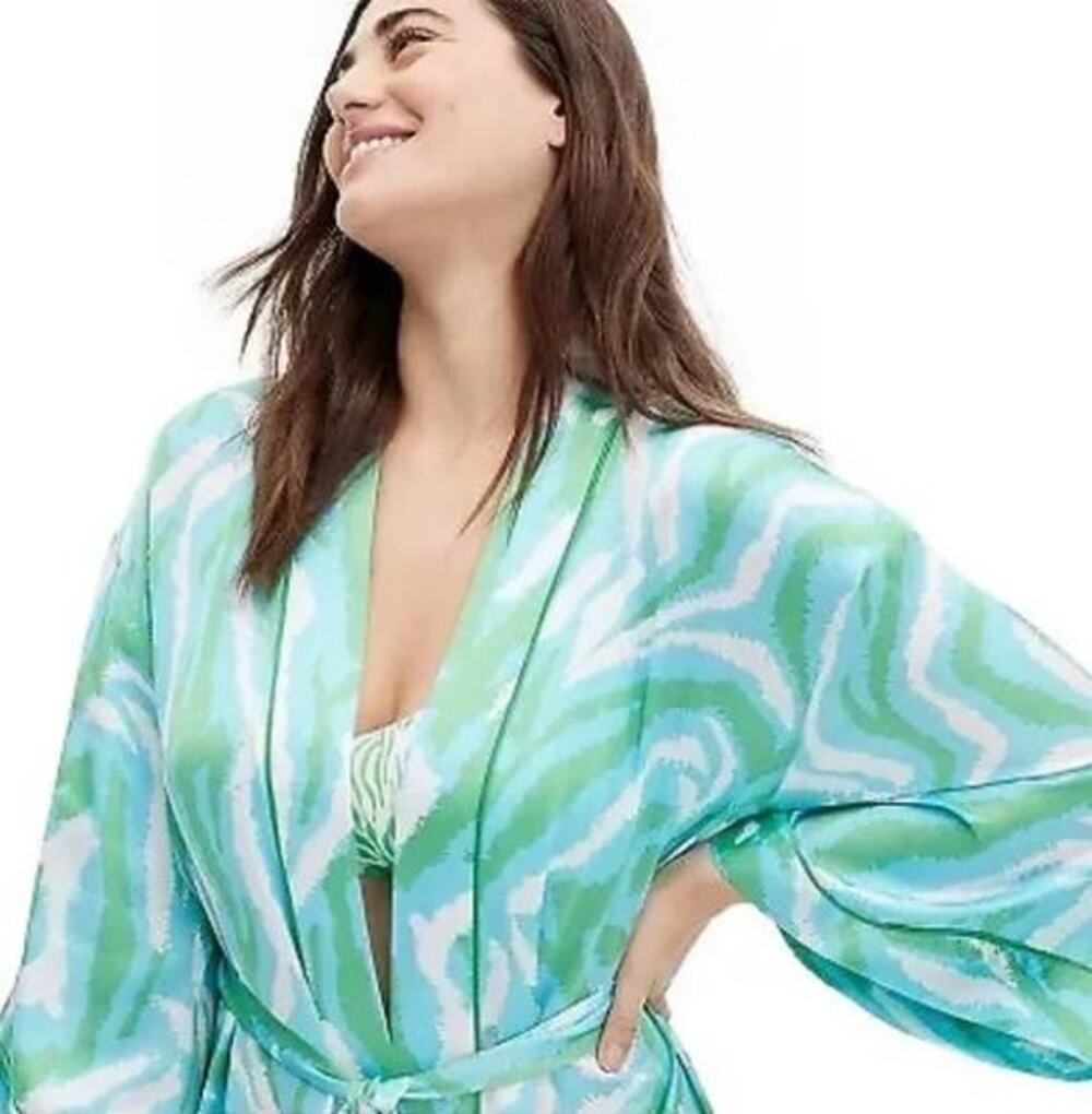 New Diane Von Furstenberg for Target Long Satin Disco Zebra Green Robe Small